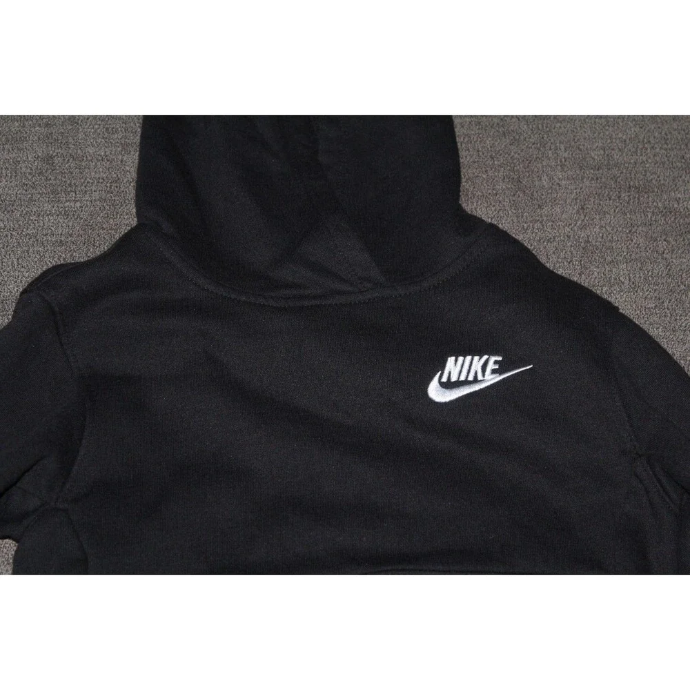 Nike Fleece Cotton Poly Hoodie Kids Sz. 5 Black Pullover Embroidered Logo